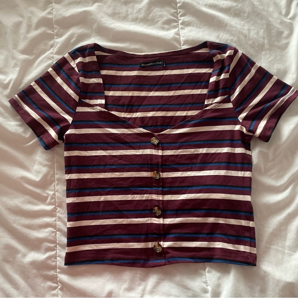 Abercrombie & Fitch striped button short sleeve top